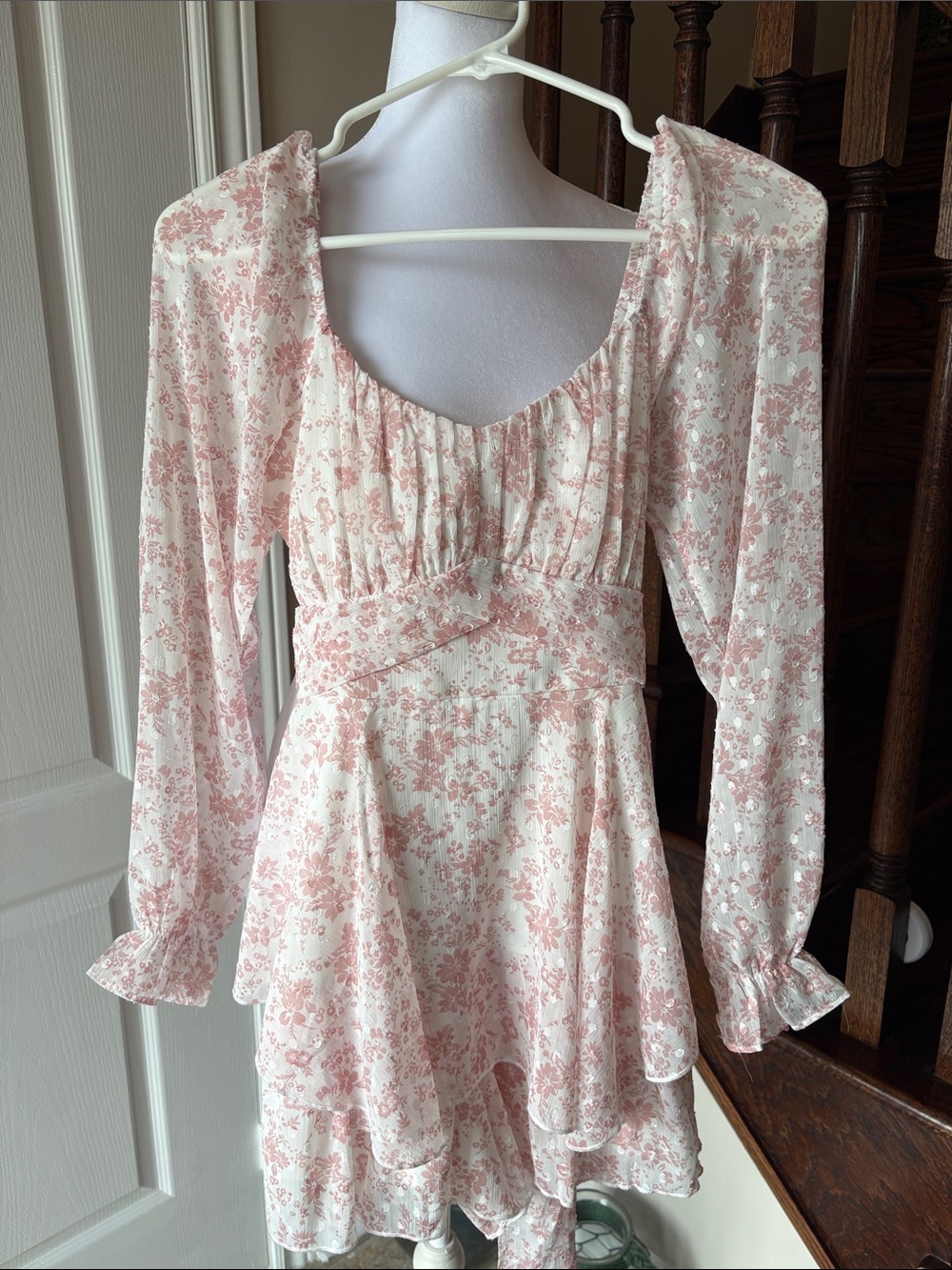 Pink Floral Ruffle Mini Dress